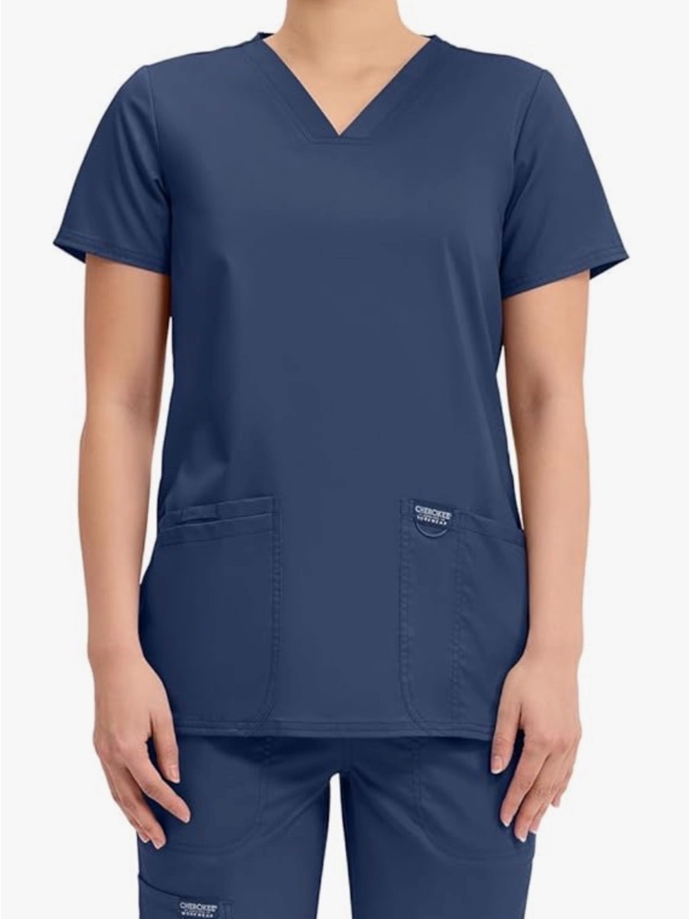 Cherokee Navy V-Neck Short Sleeve Scrub Top and cargo pants